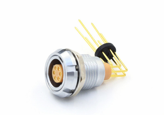 6pin Lemo B Series Connectors ECG Elbow Printed Circuit Pins With 2 Nuts Fixing